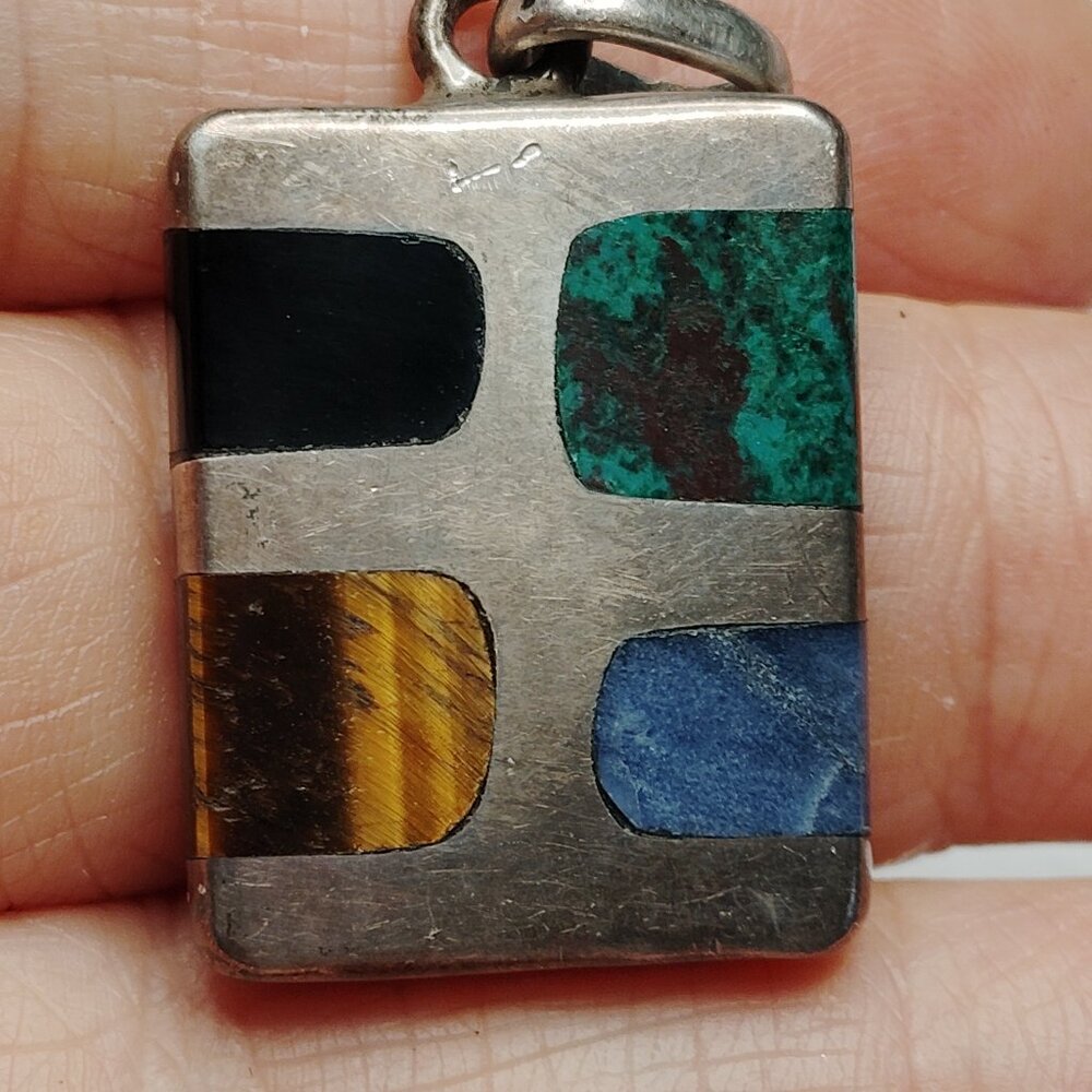 Taxco Sterling Inlay Pendant • Antonio TII‑15 • Multi‑Stone